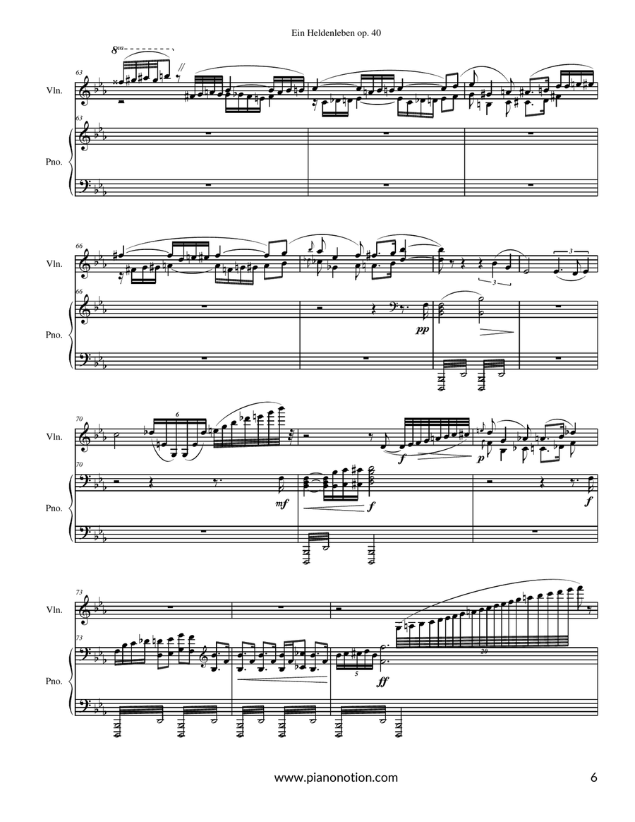 Ein Heldenleben (Violin solo & Piano accompaniment) Violin Solo scores gallery preview page 6