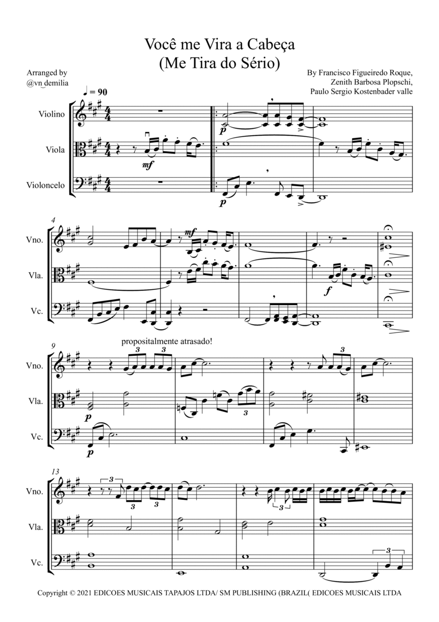Voce Me Vira A Cabeca (me Tira Do Serio) String Trio scores gallery preview page 1