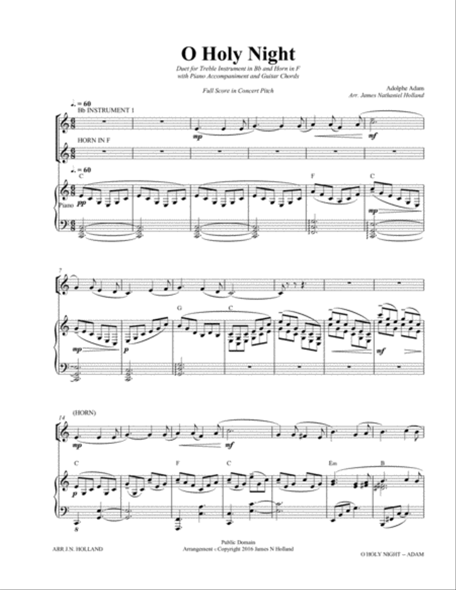 O Holy Night (Cantique de Noel) Adolphe Adam Duet for Treble Instrument in Bb and French Horn Brass Duet scores gallery preview page 3