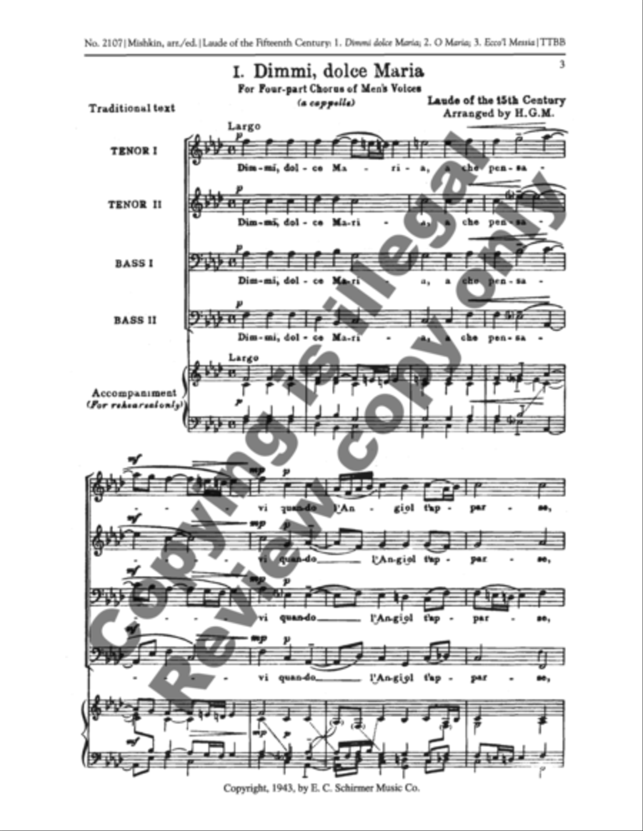 Laude of the Fifteenth Century: 1. Dimmi dolce Maria: 2. O Maria: 3. Ecco'l Messia TTBB scores gallery preview page 10