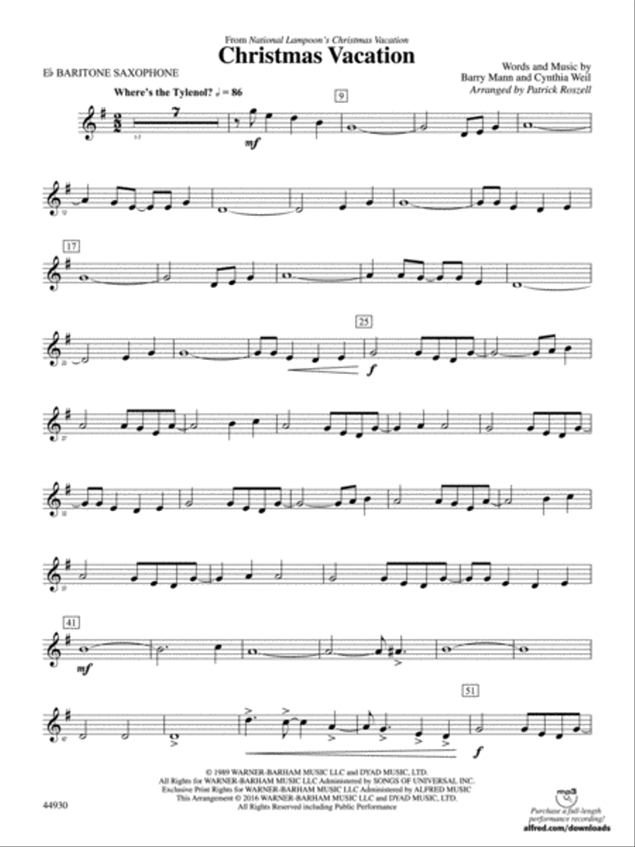 Book cover for Christmas Vacation: E-flat Baritone Saxophone