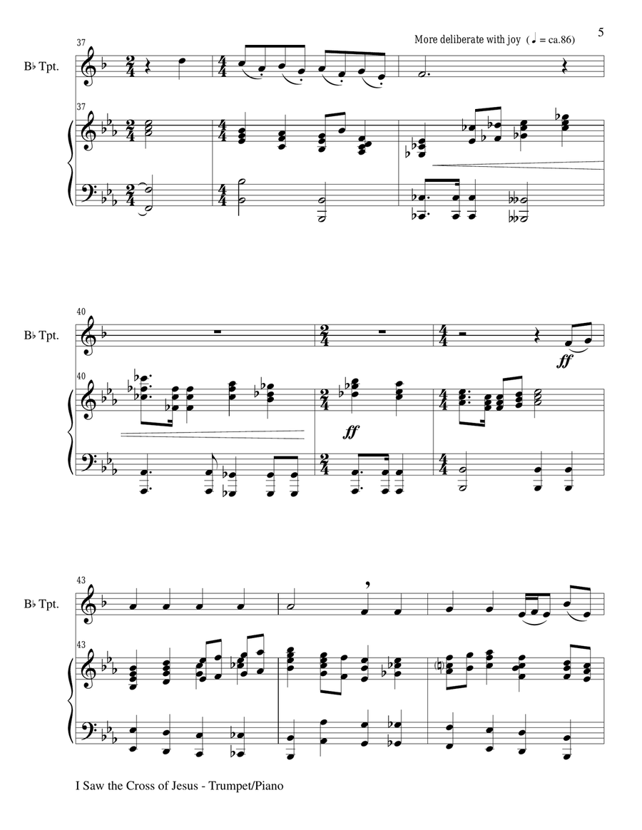 I SAW THE CROSS OF JESUS (Duet – Bb Trumpet and Piano/Score and Parts) Trumpet Duet scores gallery preview page 5