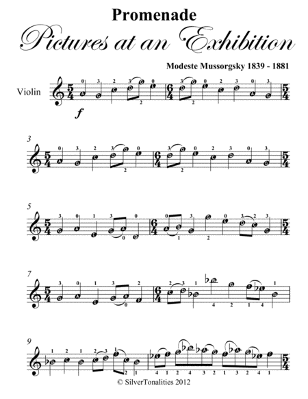 Promenade Pictures at an Exhibition Easy Violin Sheet Music