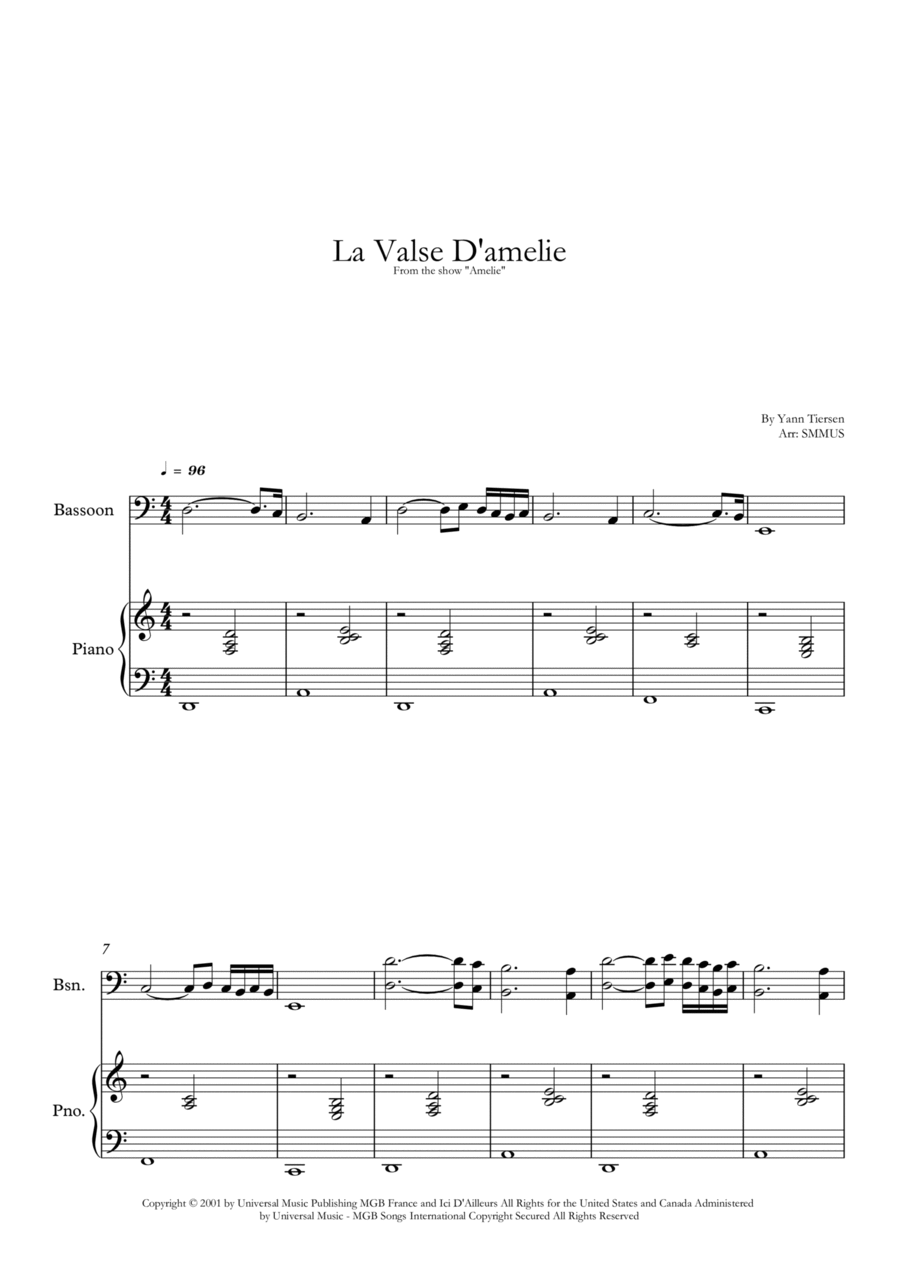La Valse D'amelie La Valse D'amelie Bassoon scores gallery preview page 1