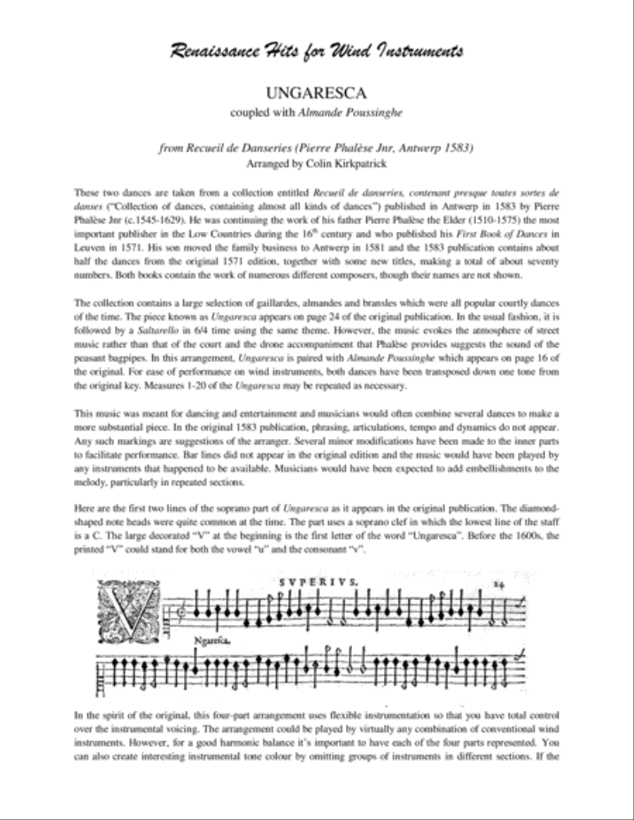 Ungaresca and Almande Poussinghe (Pierre Phalèse Jnr, 1583) for Wind Instruments Small Ensemble scores gallery preview page 2