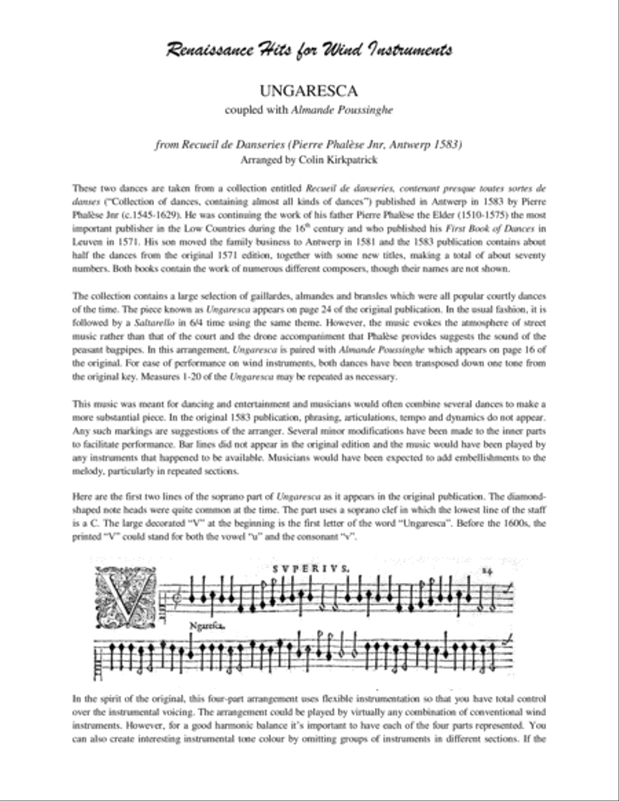 Ungaresca and Almande Poussinghe (Pierre Phalèse Jnr, 1583) for Wind Instruments image number null