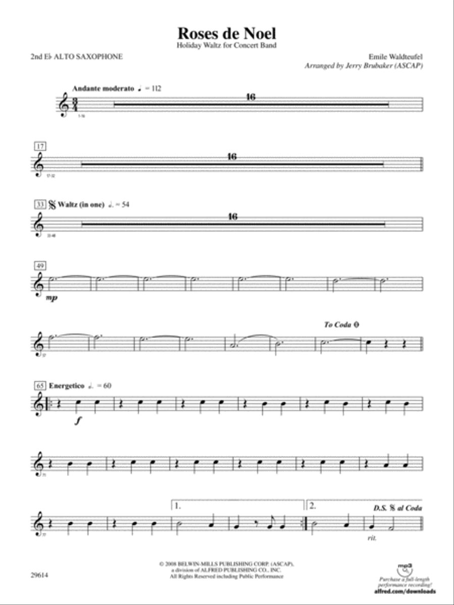 Roses de Noel: 2nd E-flat Alto Saxophone Concert Band scores gallery preview page 1