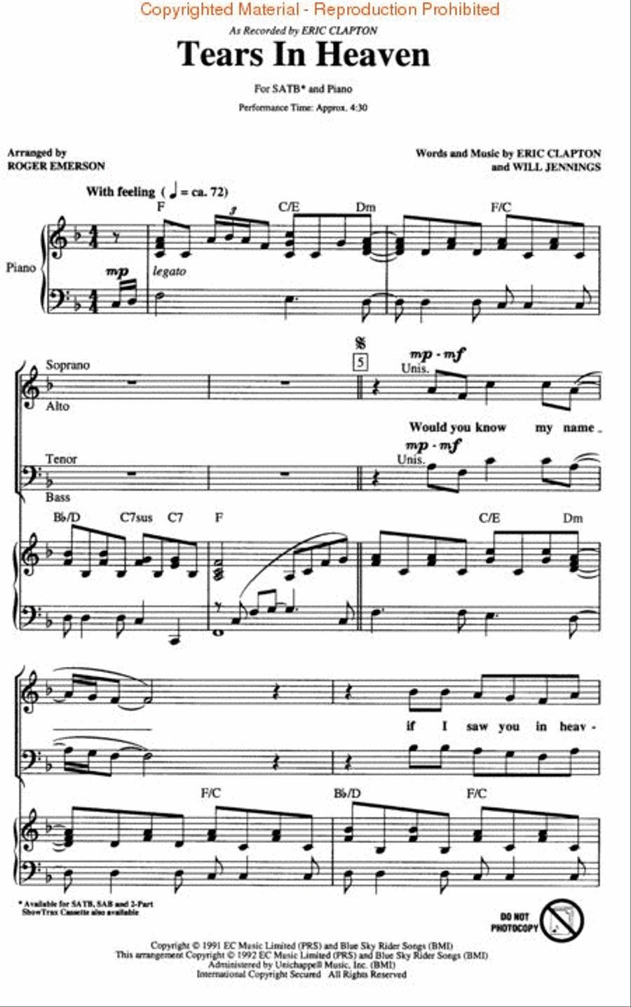 Tears in Heaven 4-Part scores gallery preview page 2