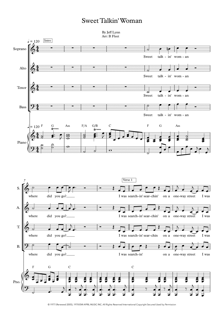 Sweet Talkin' Woman 4-Part scores gallery preview page 1