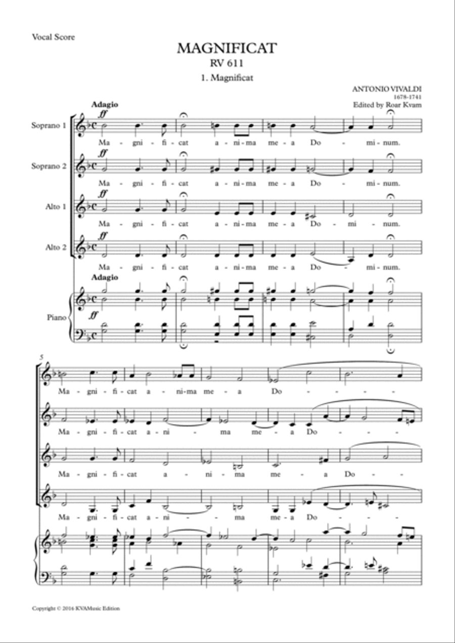 Vivaldi: Magnificat in G minor RV611, (SA soli, SSAA choir, vocal score) SSAA scores gallery preview page 3