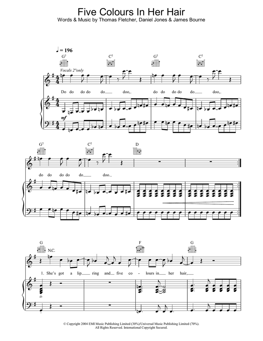 Five Colours In Her Hair Piano, Vocal, Guitar scores gallery preview page 1