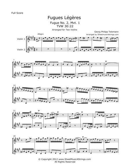 Telemann G. - Fugues Legeres for Two Violins image number null