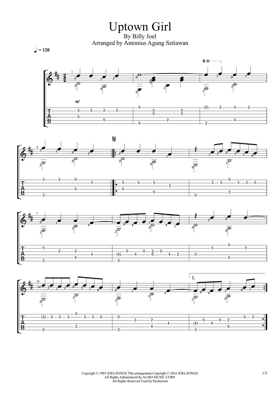 Uptown Girl Guitar Tablature scores gallery preview page 1