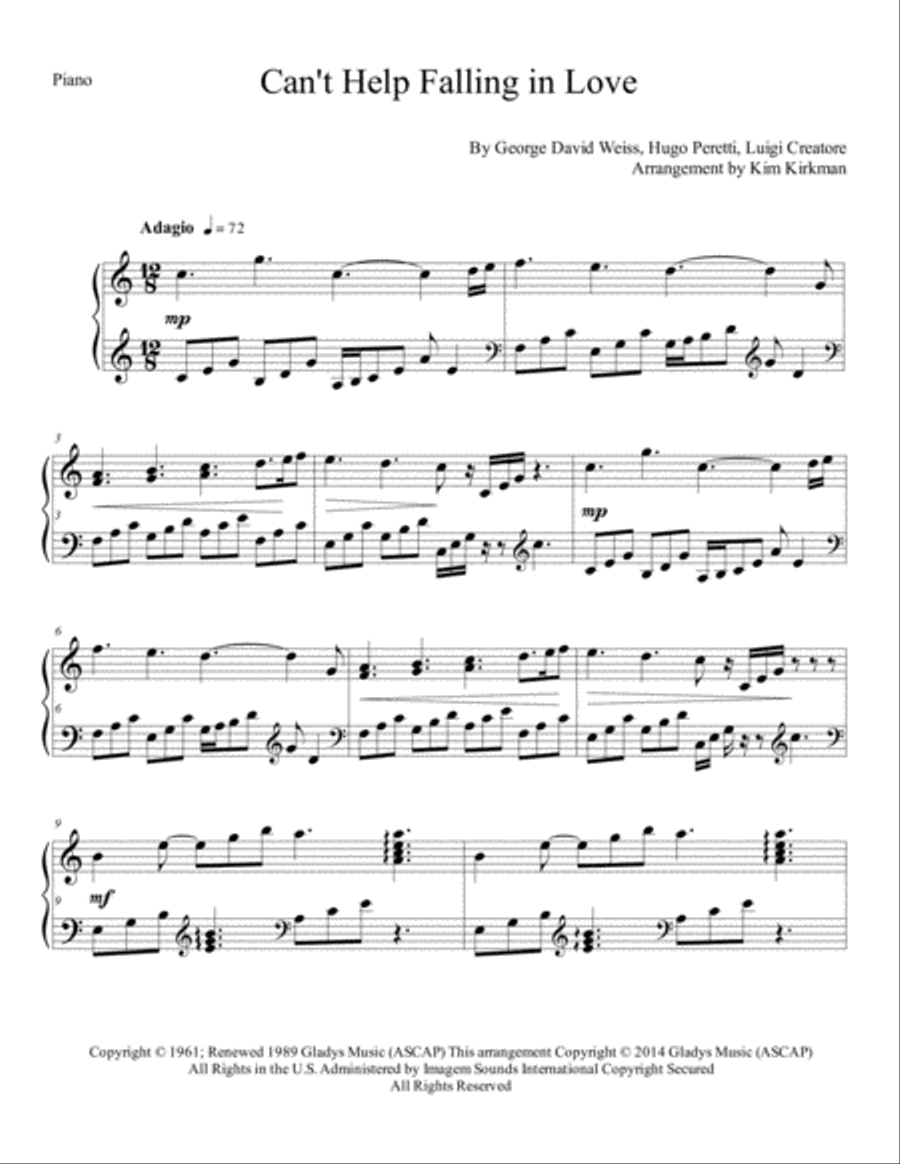 Can't Help Falling In Love Piano Solo scores gallery preview page 1