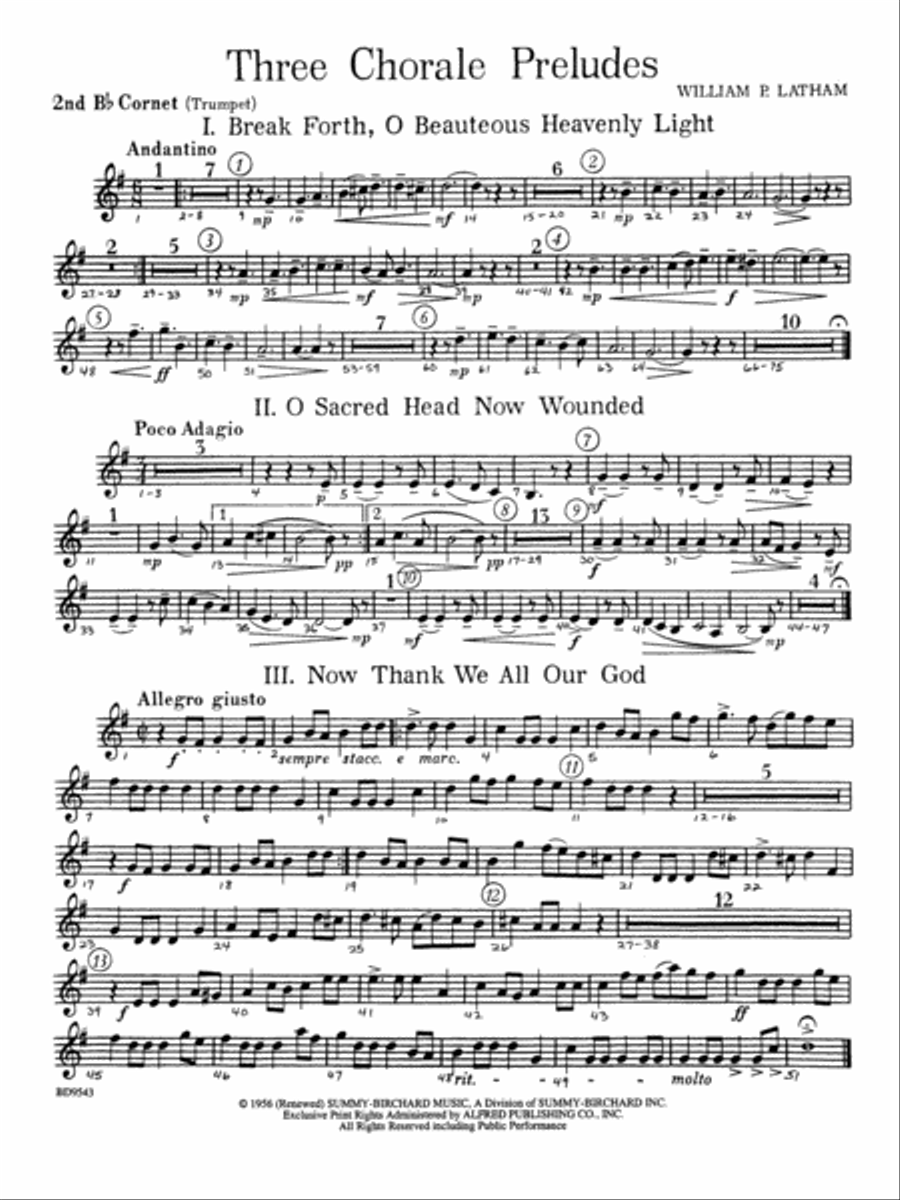 Three Chorale Preludes: 2nd B-flat Cornet Concert Band scores gallery preview page 1