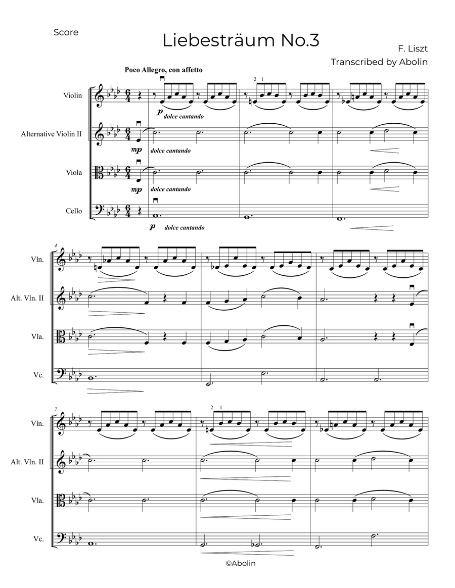 Liszt: Liebesträum No.3 - String Trio, or 2 Violins and Cello String Trio scores gallery preview page 2