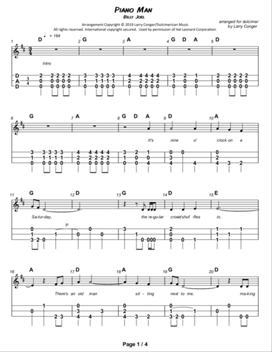 Piano Man Dulcimer scores gallery preview page 2
