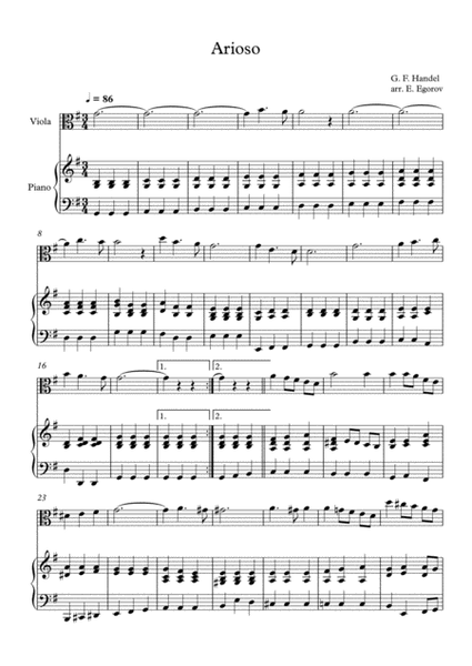 Arioso, George Frideric Handel, For Viola & Piano image number null