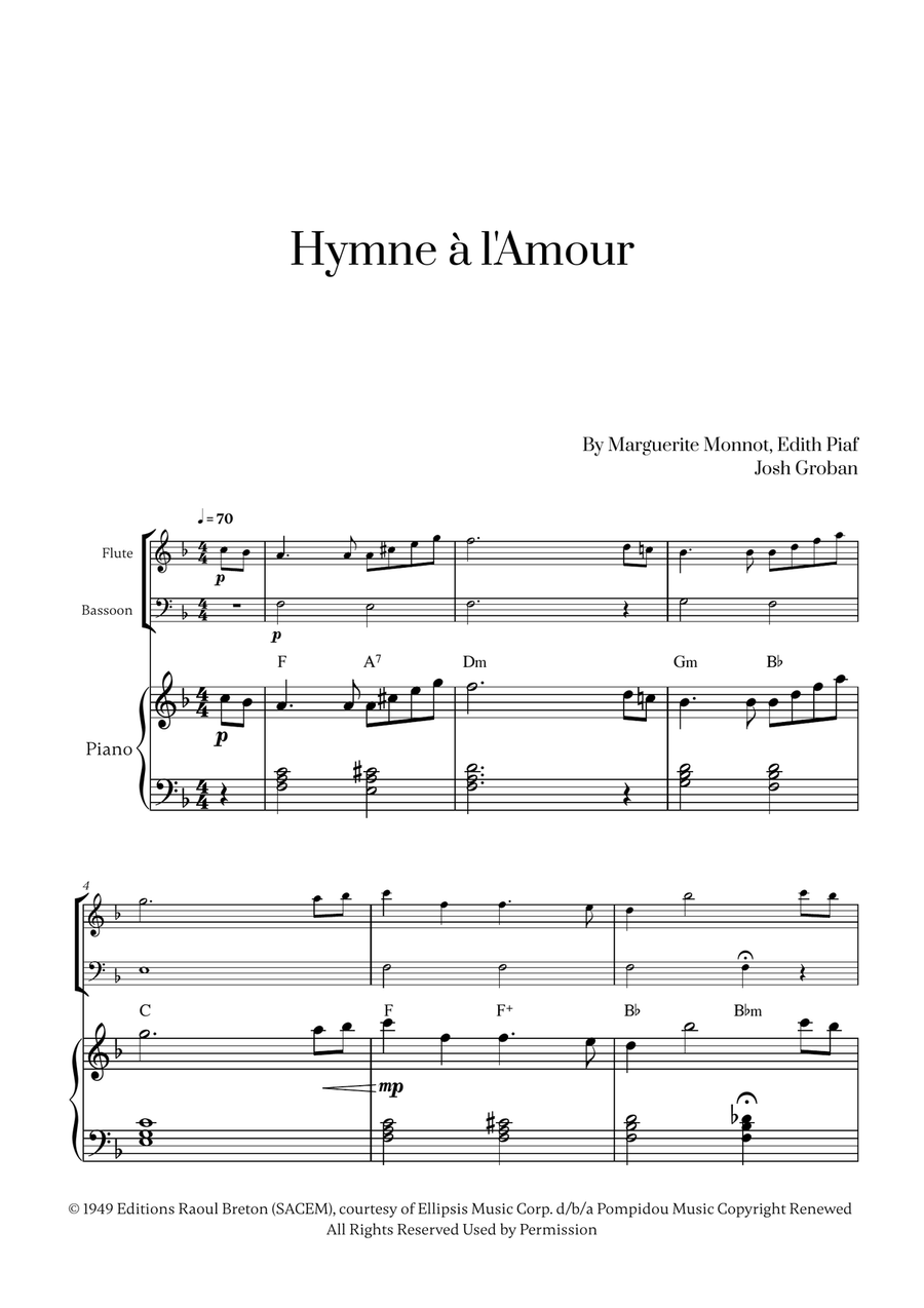 Hymne A L'amour Woodwind Duet scores gallery preview page 1