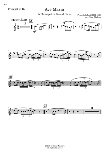 Ave Maria by Schubert - Bb Trumpet and Piano (Individual Parts) image number null