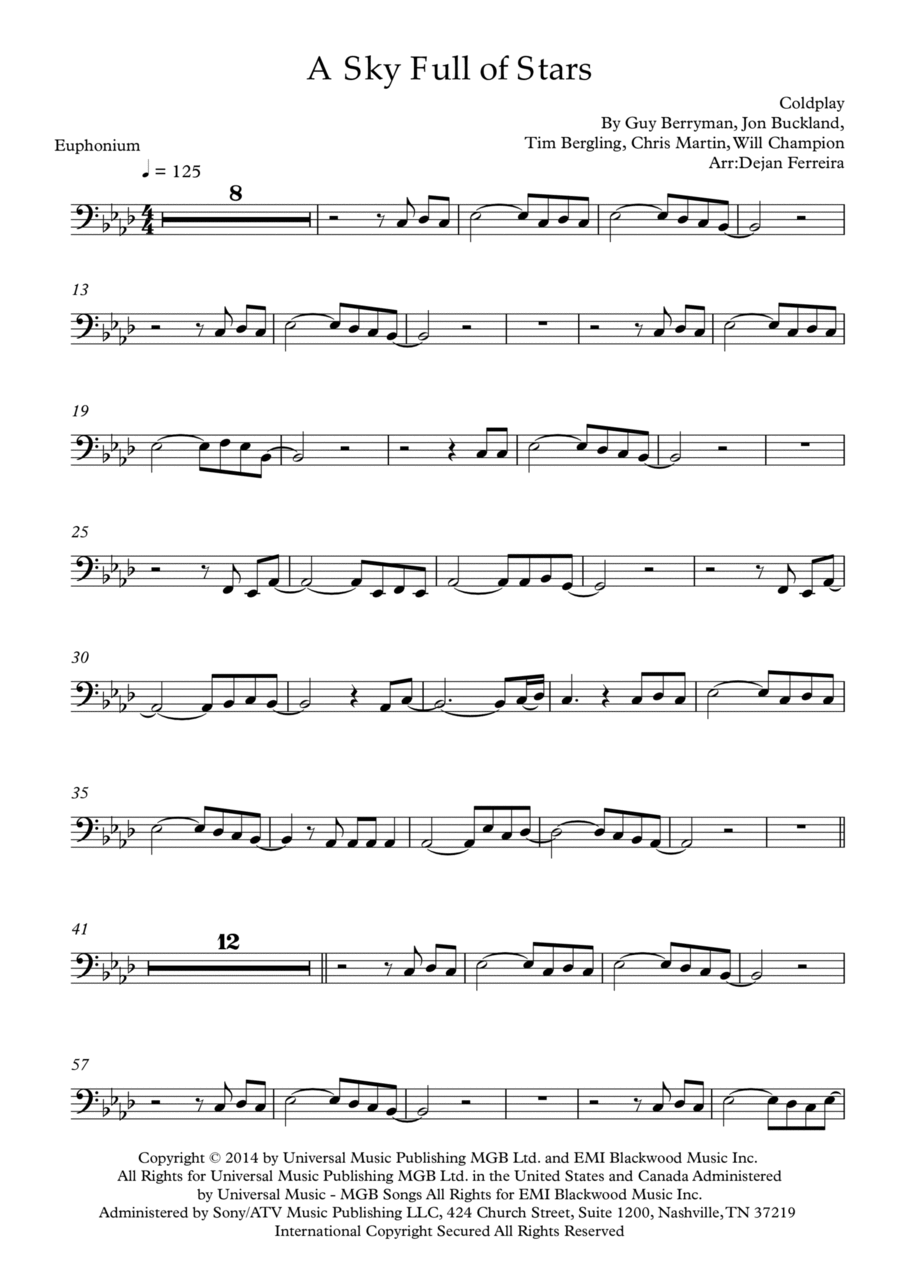 A Sky Full Of Stars Euphonium scores gallery preview page 1