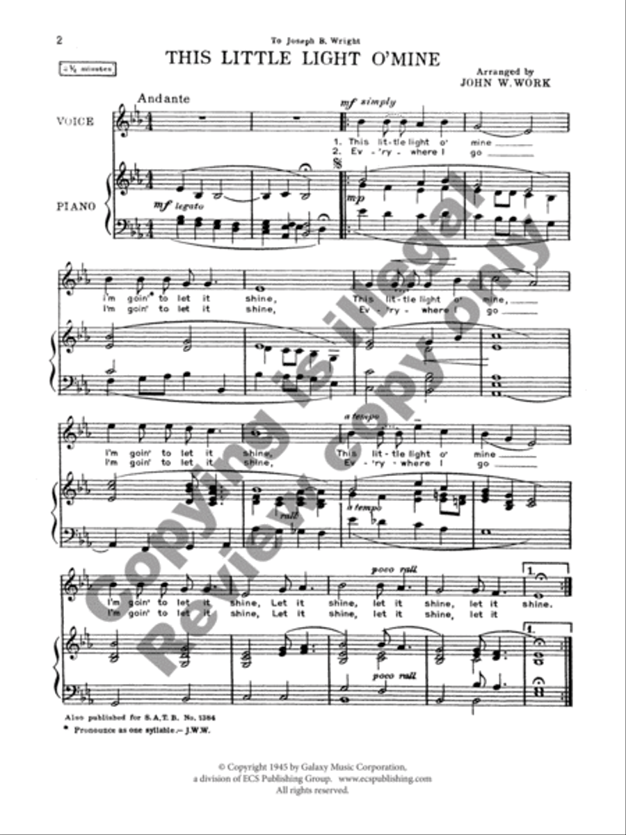 This Little Light O' Mine Medium Voice scores gallery preview page 3