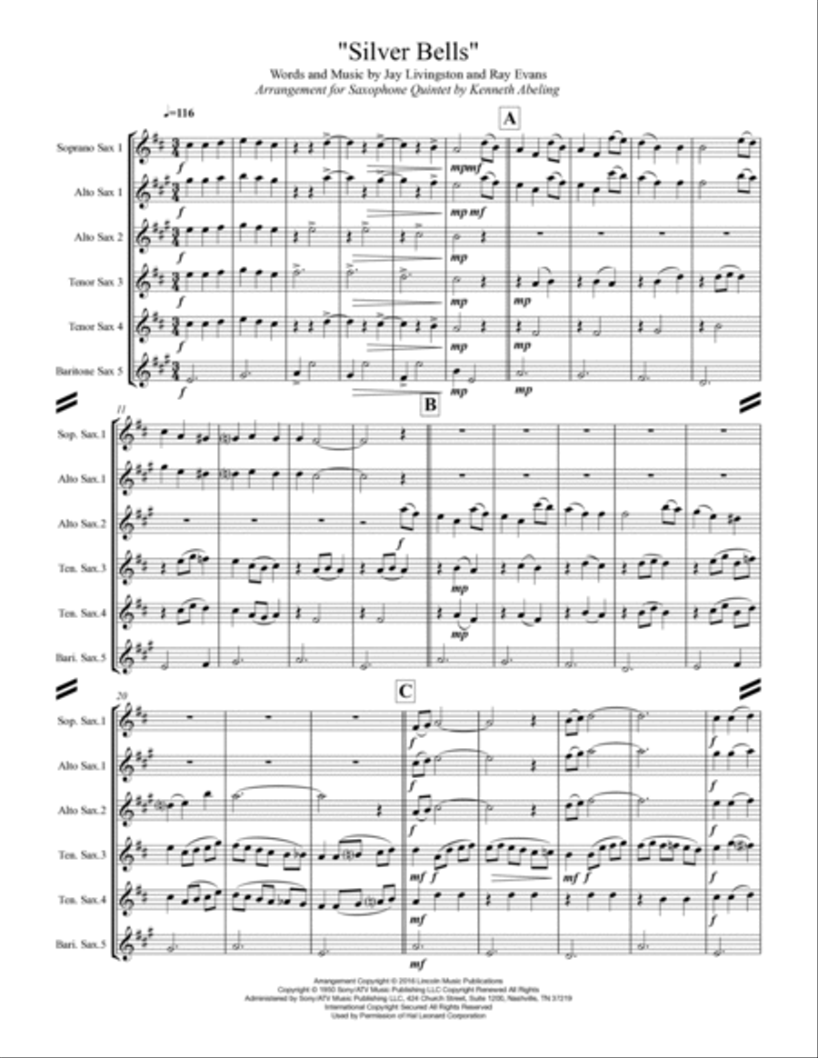 Silver Bells Saxophone Quintet scores gallery preview page 2