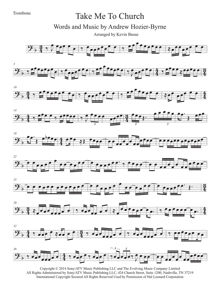 Take Me To Church Take Me To Church Trombone Solo scores gallery preview page 1