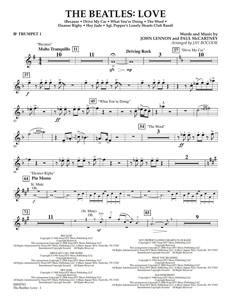 The Beatles: Love - Bb Trumpet 1 Concert Band scores gallery preview page 1