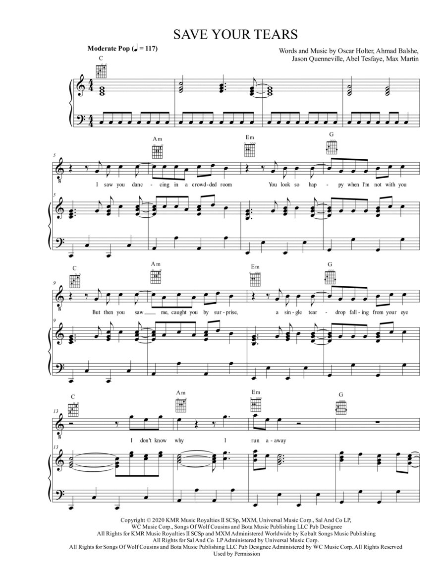 Save Your Tears Piano, Vocal, Guitar scores gallery preview page 1