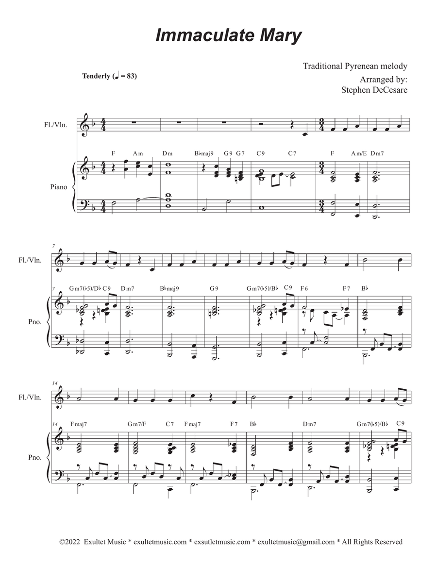 Immaculate Mary (Flute or Violin solo and Piano) Flute scores gallery preview page 1
