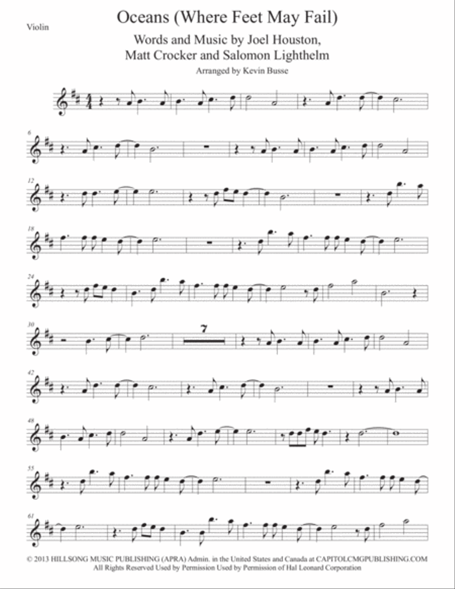 Oceans (Where Feet May Fail) Violin Solo scores gallery preview page 1