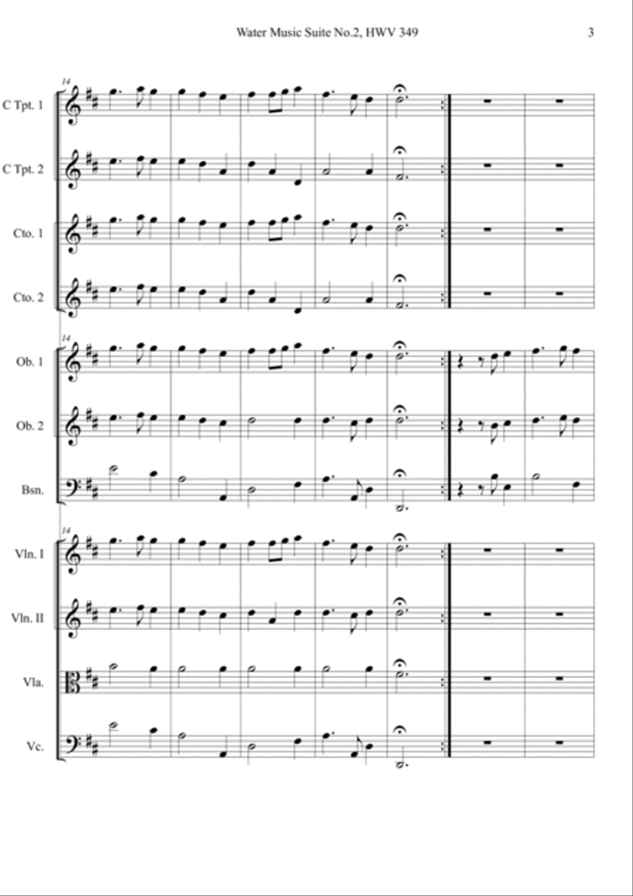 Water Music Suite No.2 14 HWV 349 Orchestra scores gallery preview page 3