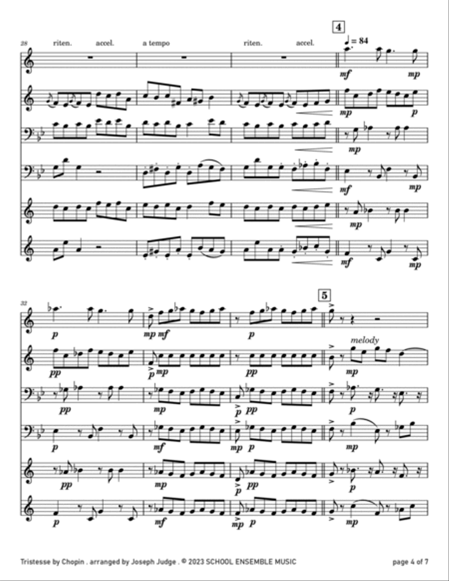 Tristesse by Chopin for Brass Quartet in Schools Brass Quartet scores gallery preview page 4