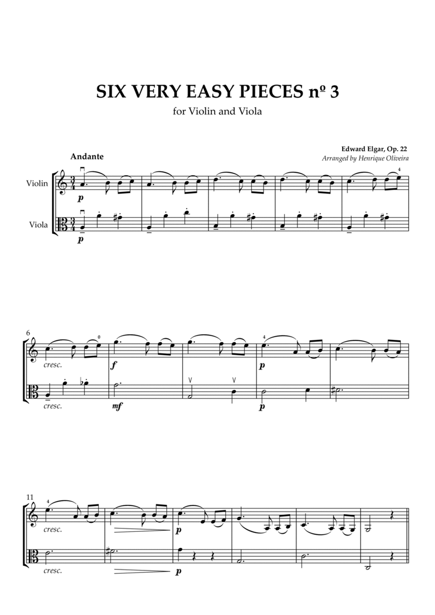 Six Very Easy Pieces nº 3 (Andante) - Violin and Viola image number null