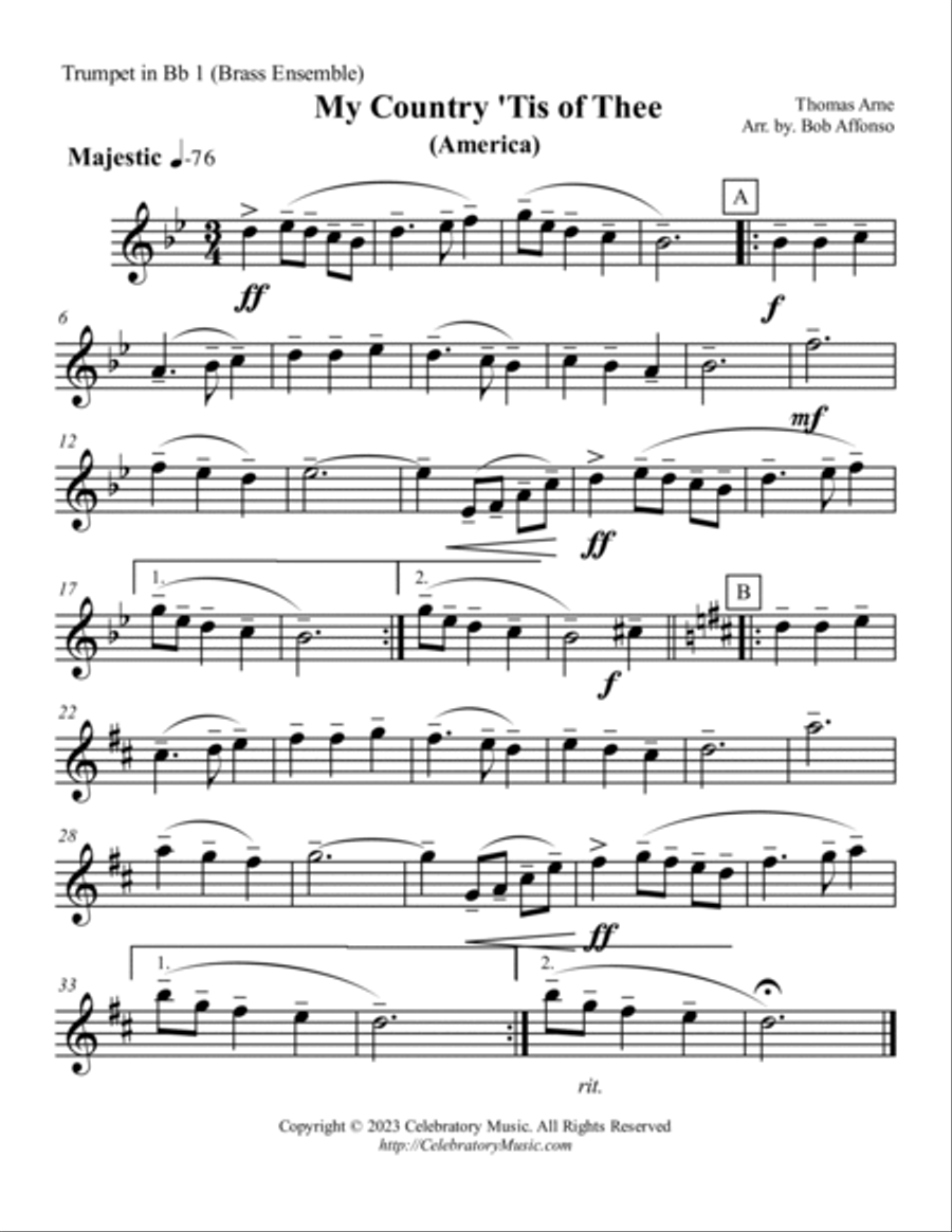My Country 'Tis of Thee (America) Brass Ensemble scores gallery preview page 4