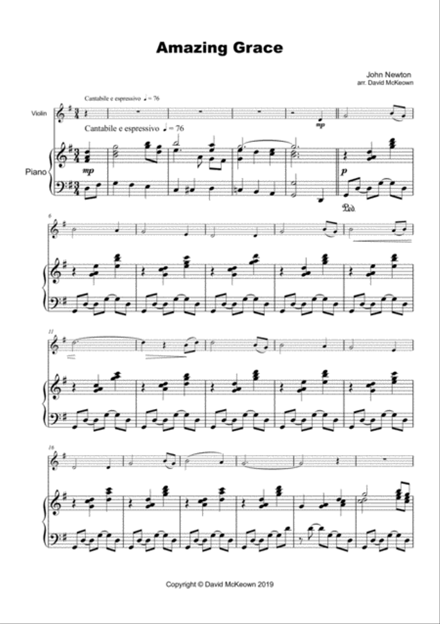 Amazing Grace, Concert Solo for Violin and Piano Violin Solo scores gallery preview page 1