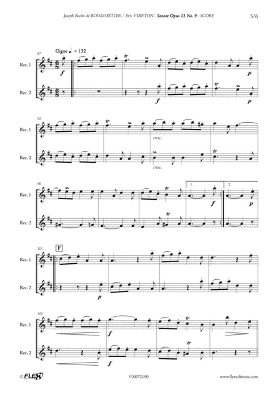 Sonata Opus 13 No. 9 Woodwind Duet scores gallery preview page 5