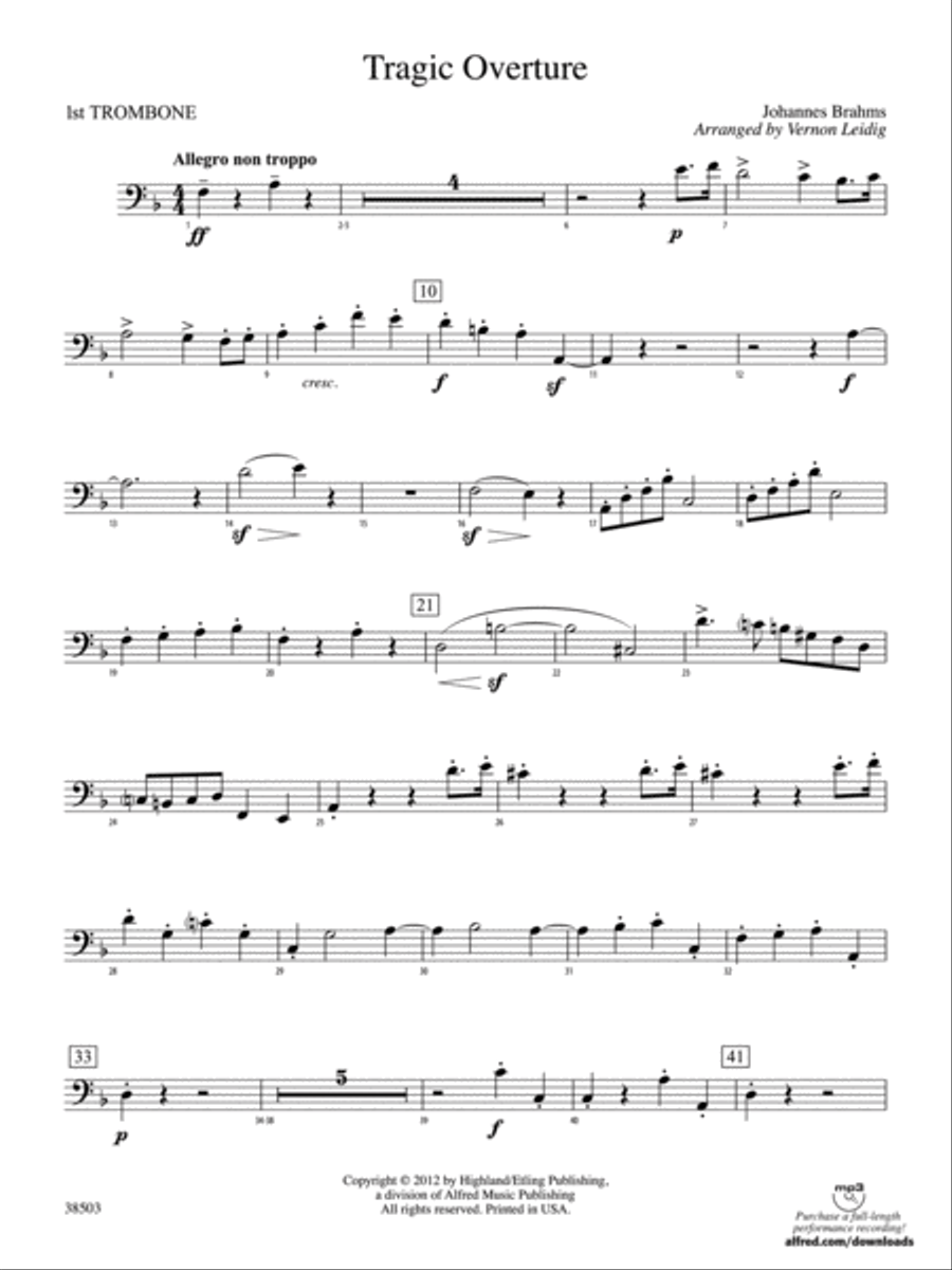 Tragic Overture: 1st Trombone Full Orchestra scores gallery preview page 1