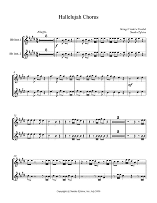 Hallelujah Chorus (treble Bb instrument duet, parts only)
