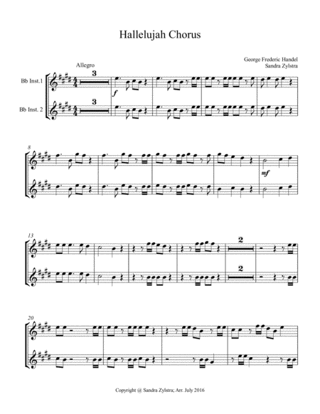 Hallelujah Chorus (treble Bb instrument duet, parts only) image number null