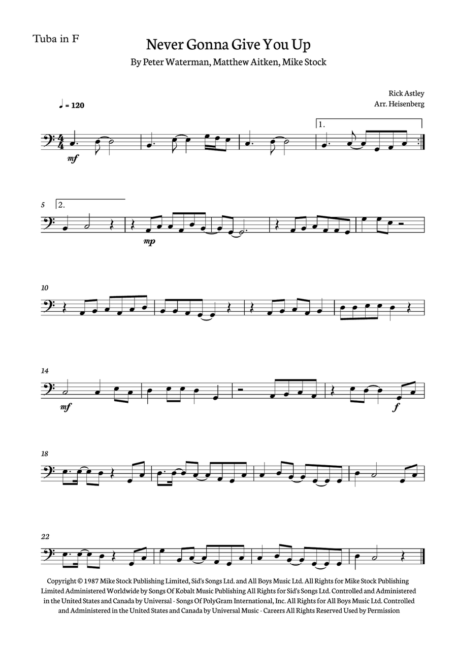 Never Gonna Give You Up Brass Duet scores gallery preview page 2
