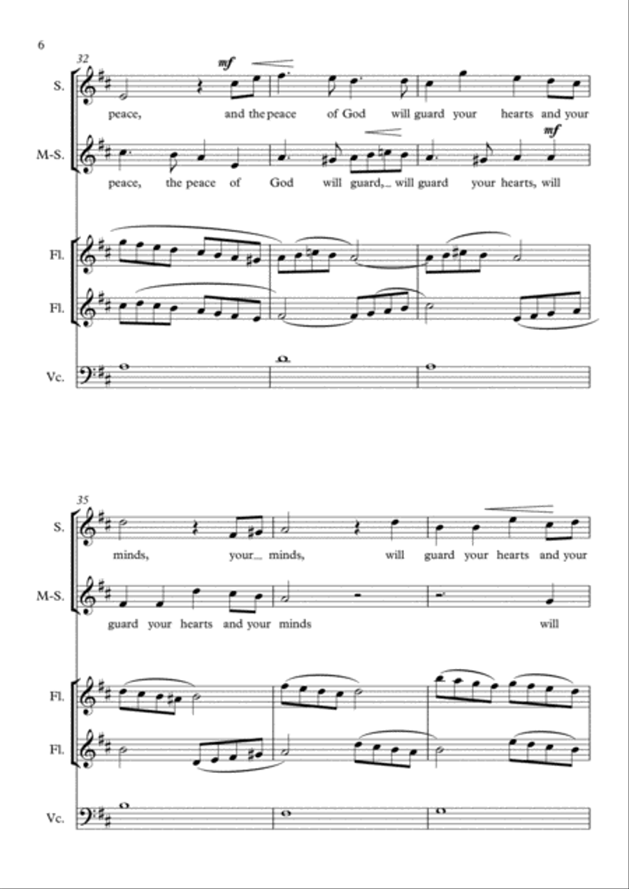 And The Peace Of God, for soprano, alto, two flutes and cello SA scores gallery preview page 6