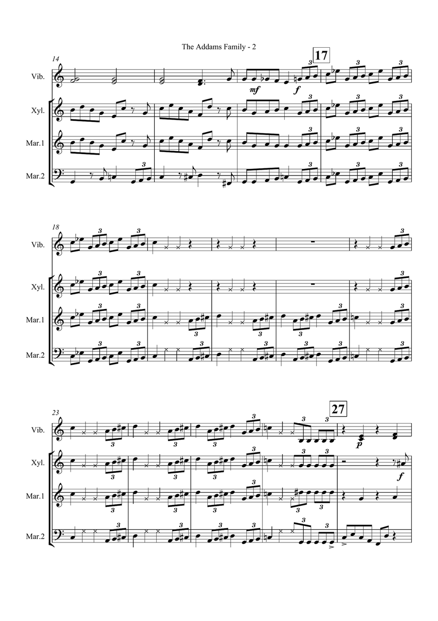 Addams Family Theme Percussion Ensemble scores gallery preview page 4