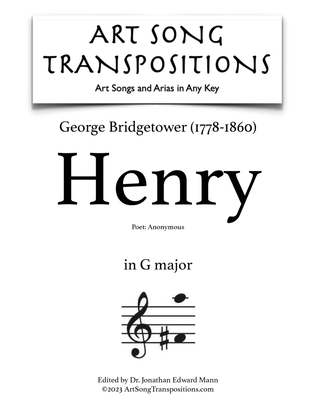 Book cover for BRIDGETOWER: Henry (transposed to G major)