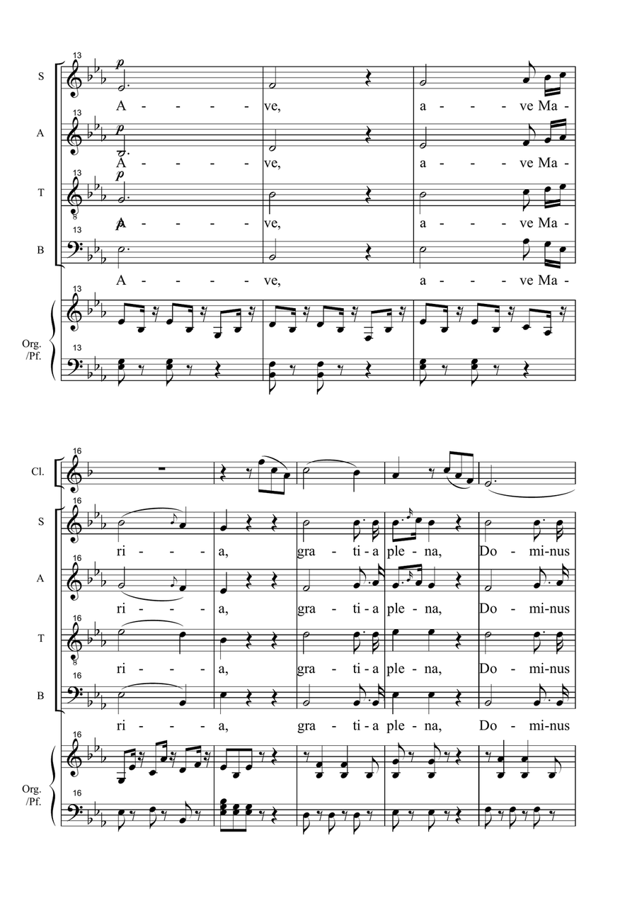 AVE MARIA - Cherubini - Arr. for SATB Choir, Clarinet in Bb and Organ - With Cl. Part - Score Only 4-Part scores gallery preview page 3