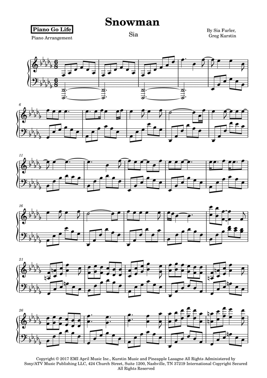 Snowman Piano Solo scores gallery preview page 1