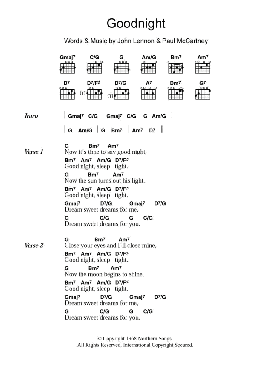 Goodnight by The Beatles Acoustic Guitar - Digital Sheet Music