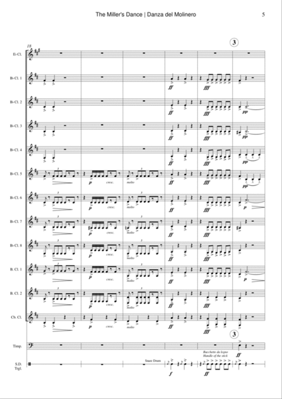 Dance of the Miller (Danza del Molinero) from from The Three-Cornered Hat Woodwind Ensemble scores gallery preview page 5