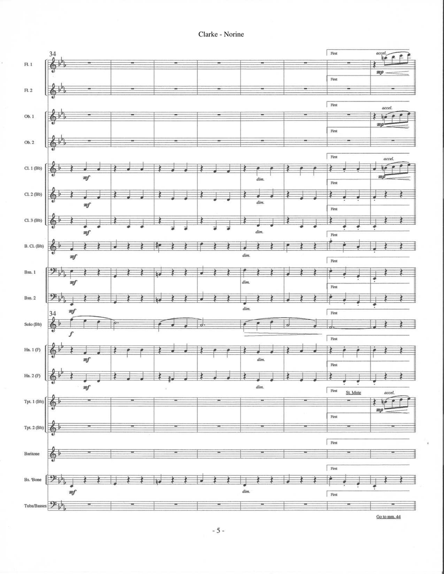 Norine - Waltz for Solo Cornet or Trumpet & Wind Ensemble Concert Band scores gallery preview page 6